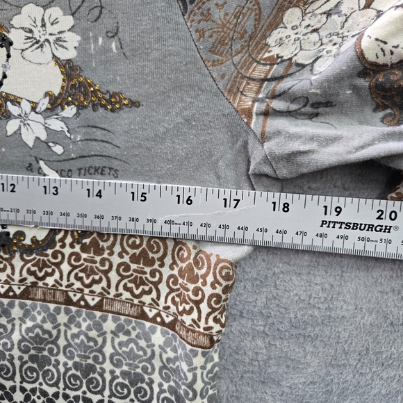 VINTAGE Skinny Minnie Women Top Large Gray Shirt Diamond Express Rhinestones Y2K - Picture 6 of 9